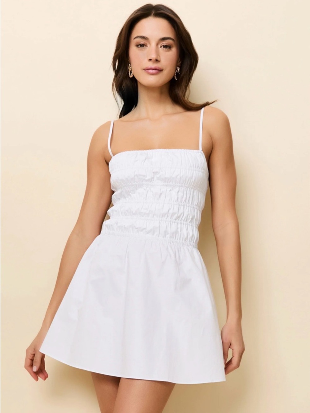 SOLID & STRIPED White Smocked Mini Dress